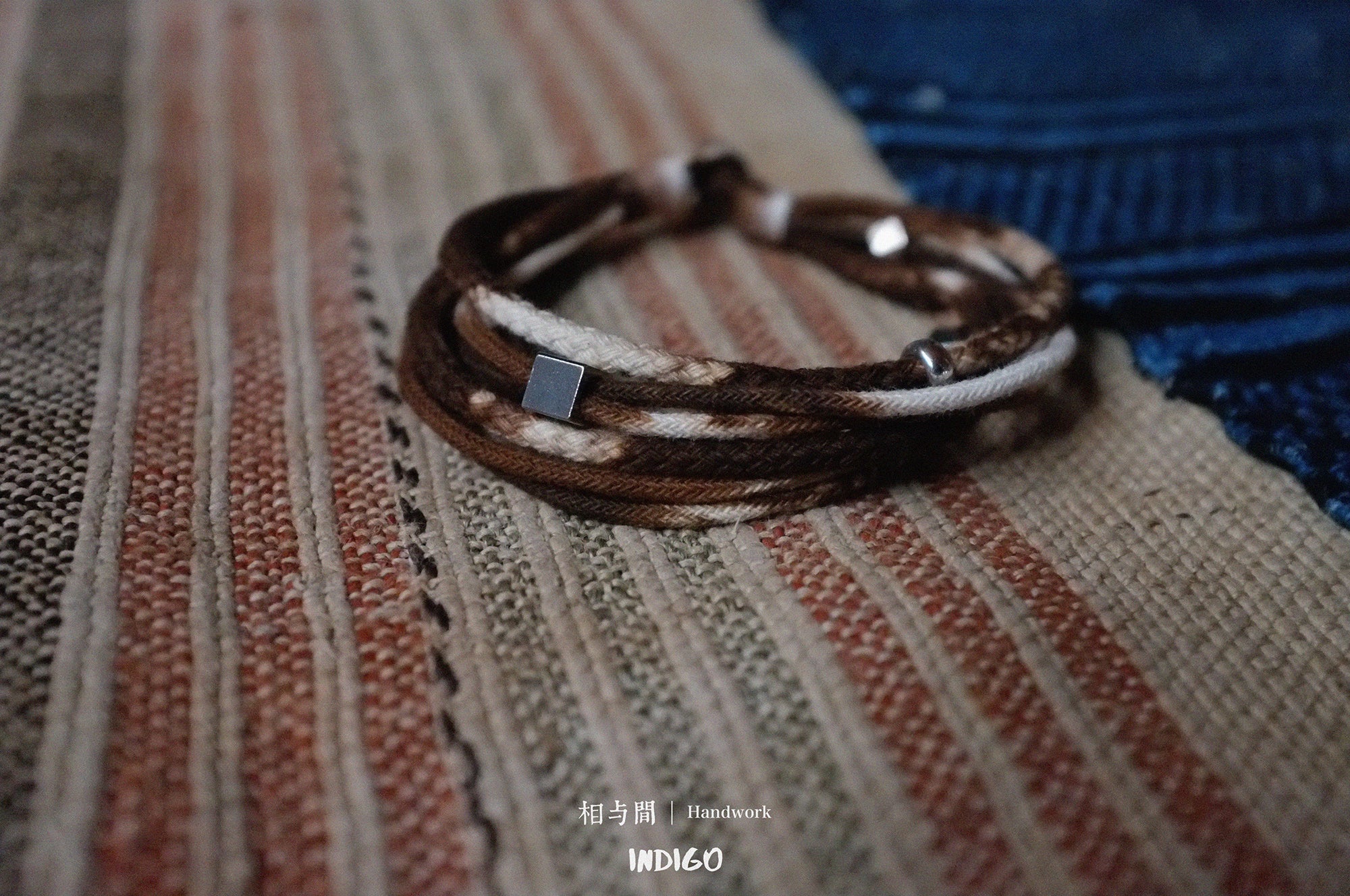 Original Design Multi-Layer Plant Dyed Cotton and Linen Handmade Bracelet 925 Silver Niche Tie-Dye Couple Bracelets