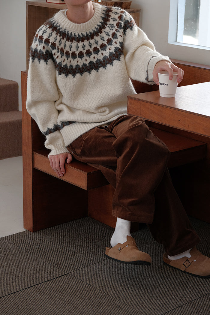 Coke Life CARPEM Winter Fair Isle Sweater - Thickened Coarse Knit Handmade Jacquard Round Neck Top