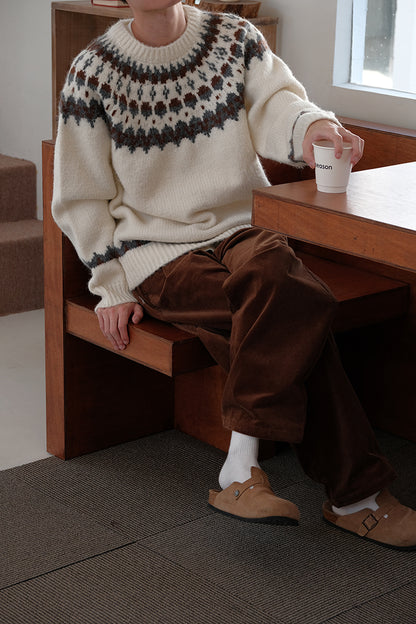 Coke Life CARPEM Winter Fair Isle Sweater - Thickened Coarse Knit Handmade Jacquard Round Neck Top