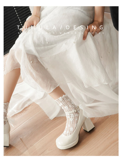 Women's French Style Mary Jane Wedding Shoes - Waterproof Platform Chunky Heel Elegant Bridesmaid Shoes