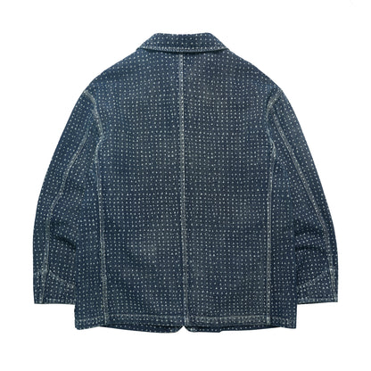 Uncle Xiao African Indigo-Dyed French Jacket – Vintage Cotton Blend, Lightly Washed, Japanese-Retro