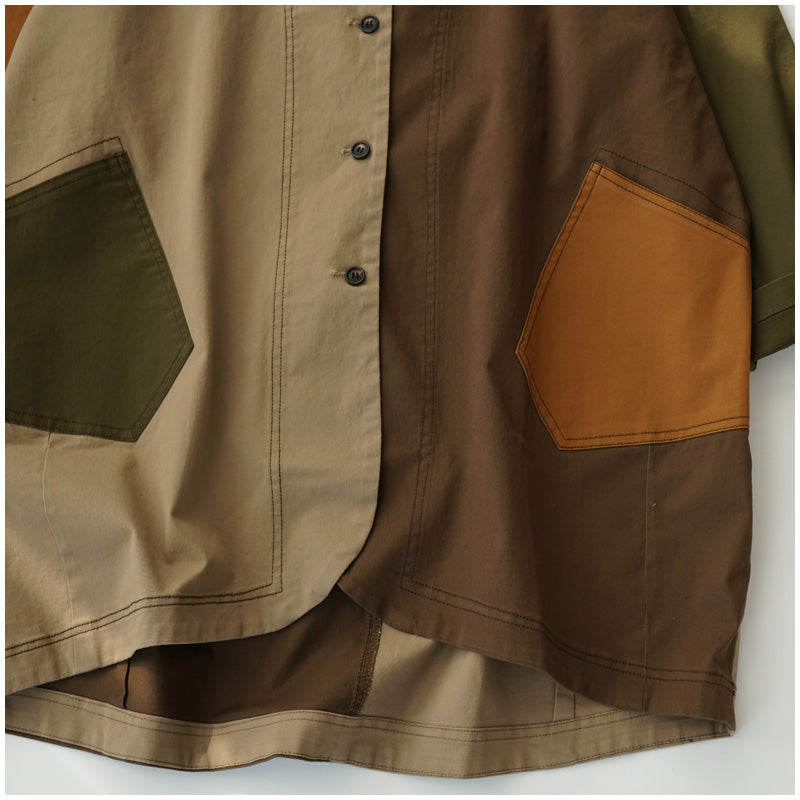 Color-Block Mid-Length Trench Coat – Japanese Retro V-Neck Single-Breasted Jacket