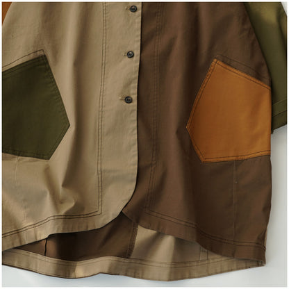 Color-Block Mid-Length Trench Coat – Japanese Retro V-Neck Single-Breasted Jacket