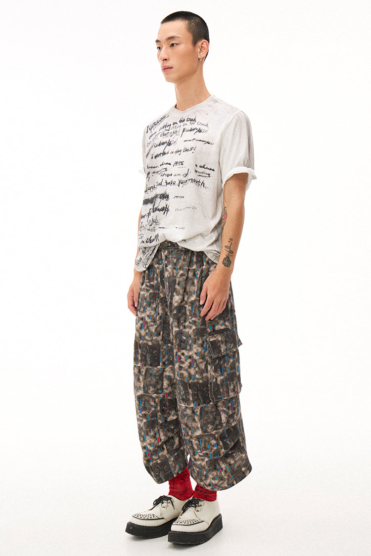 Handwritten Print Soft Skin-friendly Distressed Loose Short Sleeve T-shirt