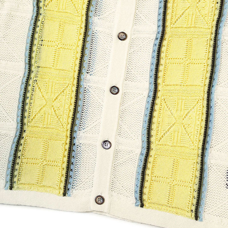 Japanese Style Hollow Knit Cuban Collar Retro Ethnic Style Short Sleeve Polo Shirt