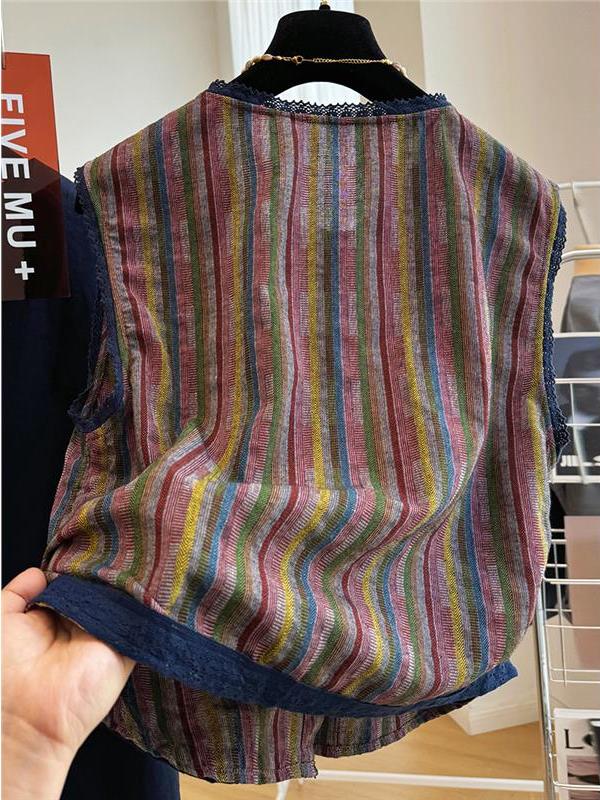 Plus-Size 150kg Color-Block Patchwork Vest – Ethnic Summer Statement Outerwear