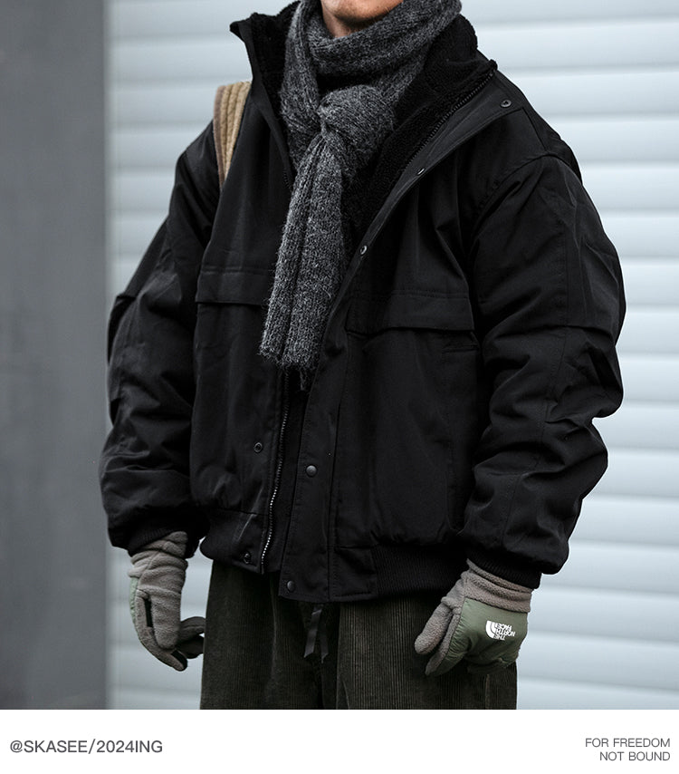 Japanese Style Trendy Brand Lamb Wool Stand Collar Cotton Jacket Men Winter Trendy Brand Couple Loose Thickened Warm Workwear Cotton Coat Jacket