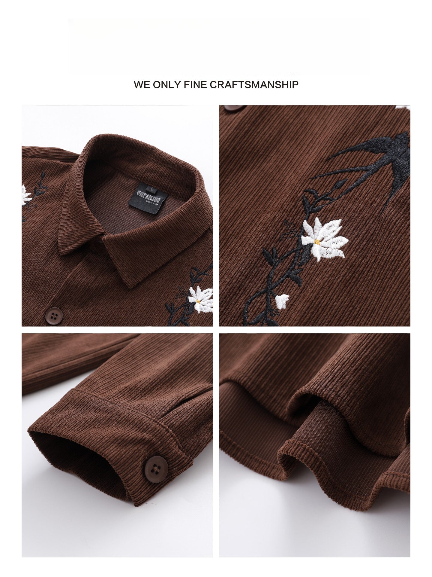 GPStudio American-Retro Floral Embroidery Corduroy Shirt – Long Sleeve, Loose Fit