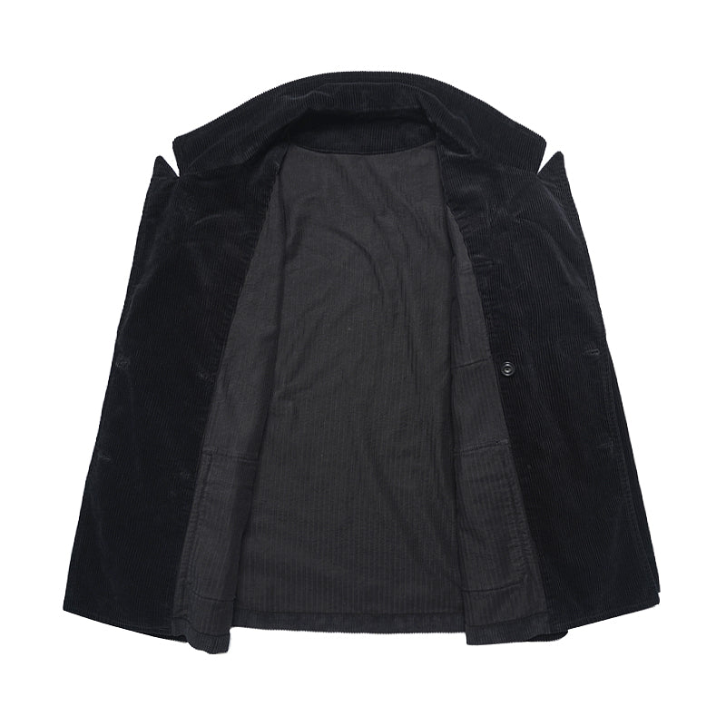 Retro Corduroy Double-Breasted Peak-Lapel Blazer – Loose 70s-Style Vintage Coat