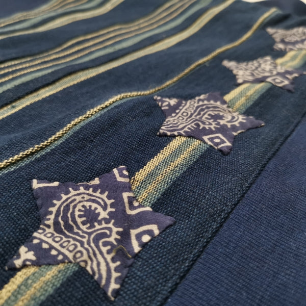 blue-dyed vegetation KOFU ancient cloth national flag splicing long velvet cotton sweater thickening Japanese tide