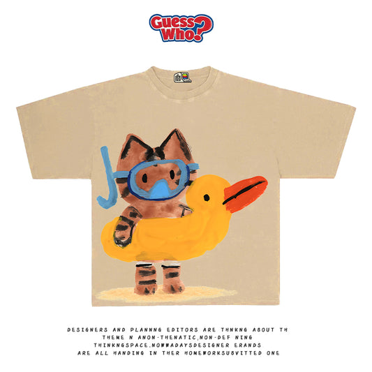 All Nature Hand-Painted Cat Illustration Tee – Fun Artist Graphic Short Sleeve