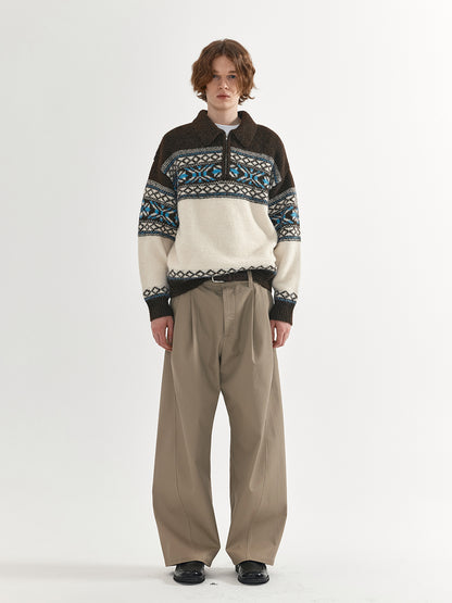 Coke Life Carpem Unisex Retro Fair Isle Sweater Jacket - Autumn Wool Zipper Loose Lazy Style Top