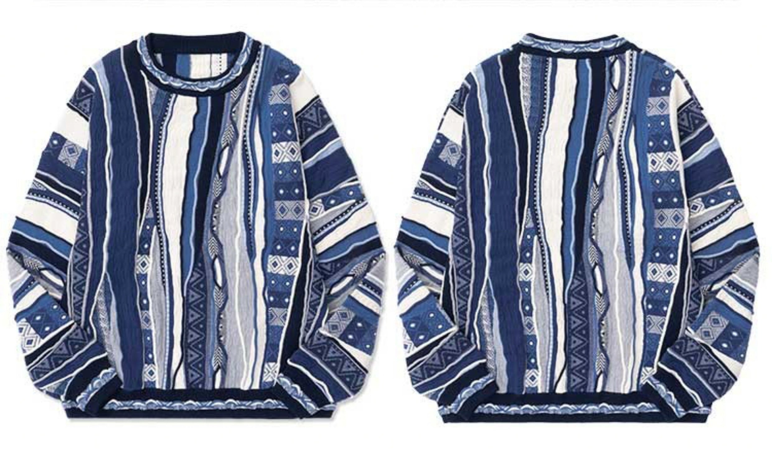 MEDRIA Retro Sweater Pop Style Bitter Melon Striped Ethnic Texture Cleanfit Sweater COOGI Men