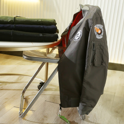 Men’s Heavy Embroidery Baseball-Collar Flight Jacket – Rugged Retro Casual for Fall