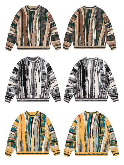Medria New Year Limited Edition Sweater - Retro Bitter Melon Stripe Multi-Color Pullover