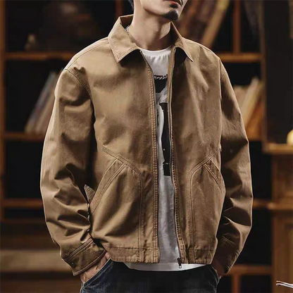 Men's American Retro Workwear Jacket - Autumn Winter Solid Color Pocket Design Casual All-Match Coat