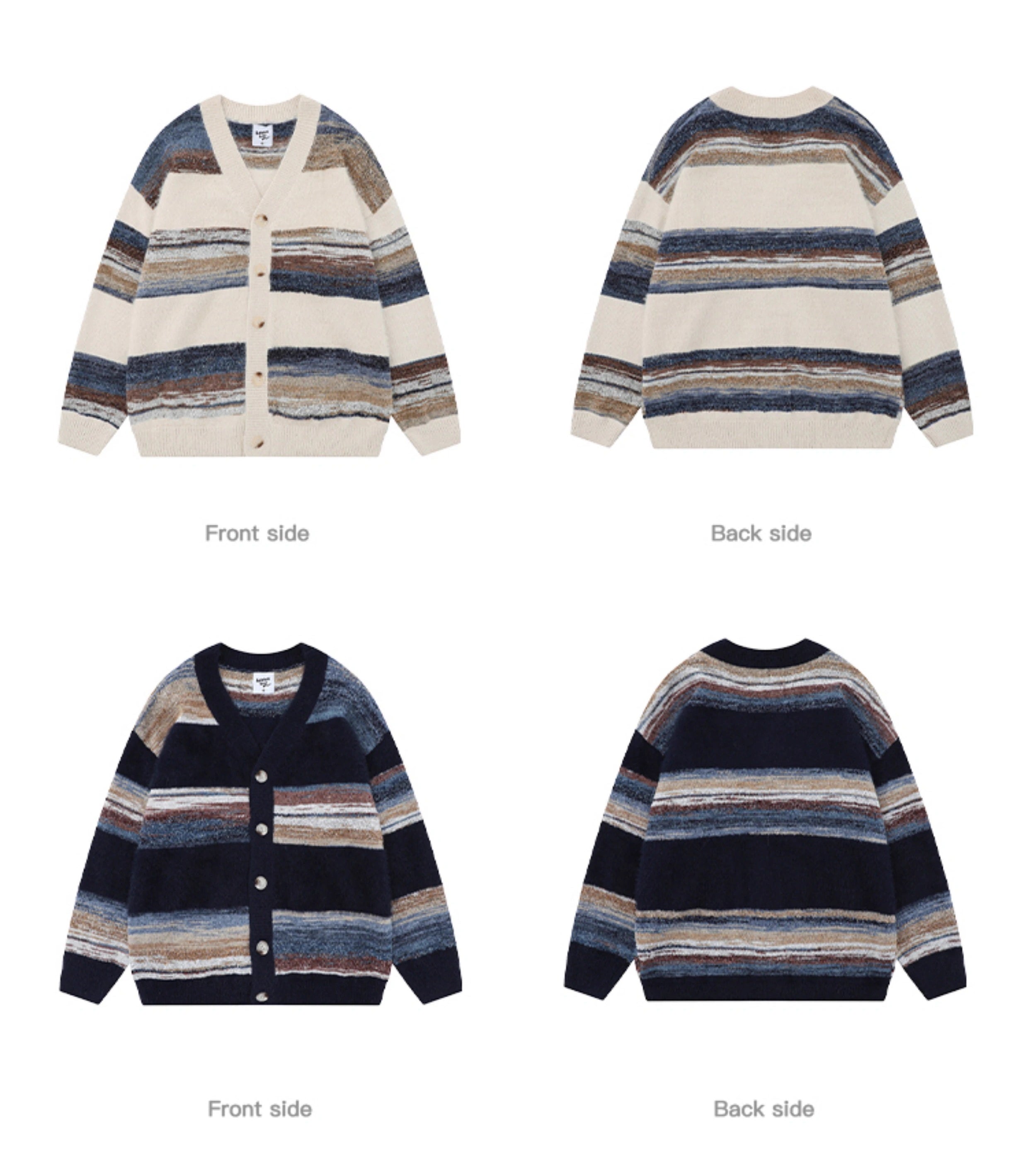Retro Striped Cardigan Sweater – Simple Unisex Designer Knitwear