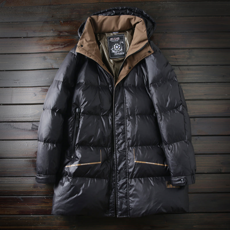 Men's Plus Size Export Overstock Down Jacket - Thickened High-Puff Hooded Mid-Length Cold-Resistant Coat