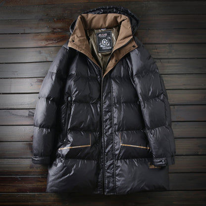 Men's Plus Size Export Overstock Down Jacket - Thickened High-Puff Hooded Mid-Length Cold-Resistant Coat