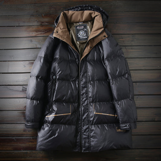 Men's Plus Size Export Overstock Down Jacket - Thickened High-Puff Hooded Mid-Length Cold-Resistant Coat