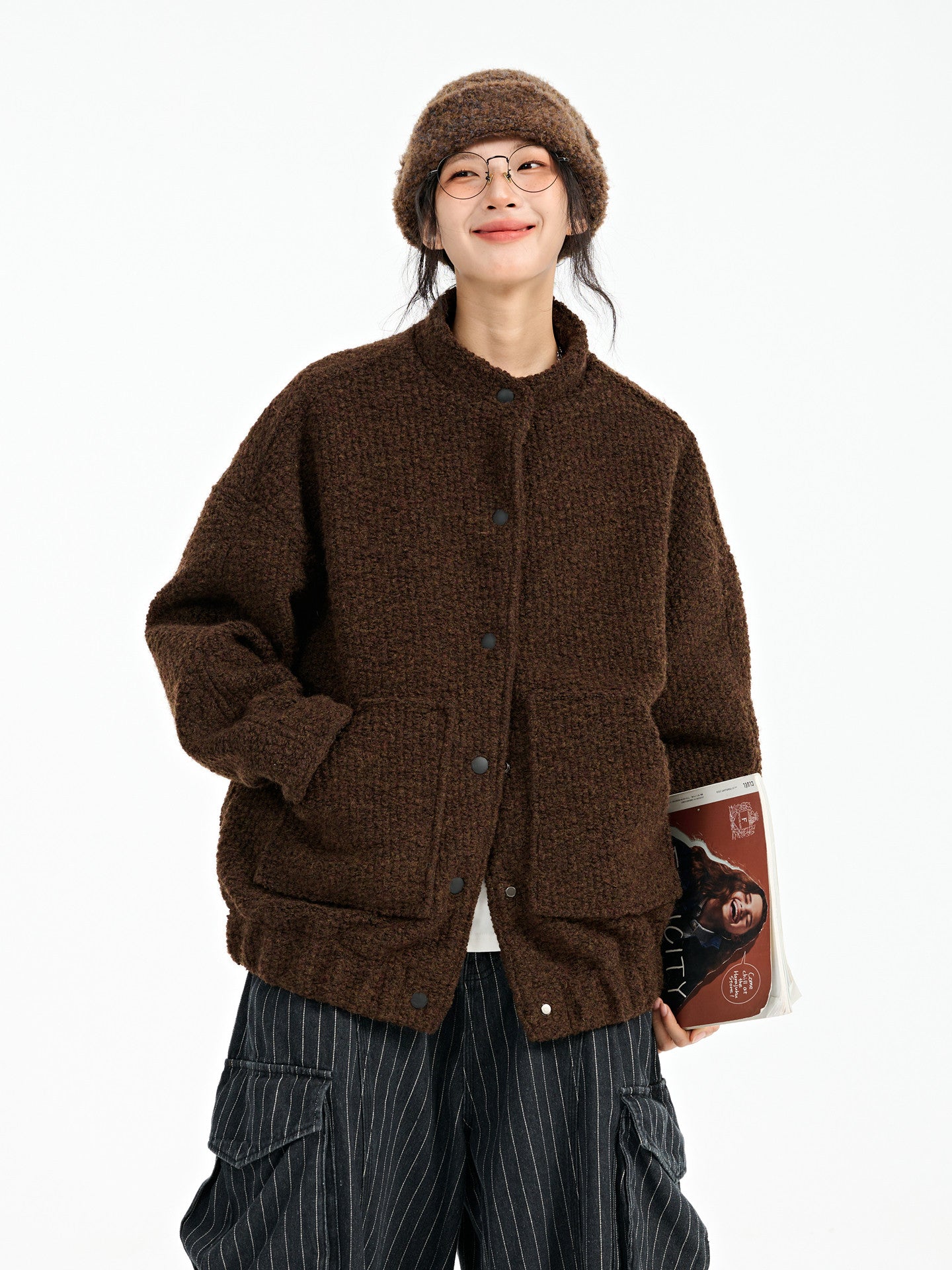 Japanese Style Wool Loop Short Coat - Thickened Stand Collar Jacket (Unisex)