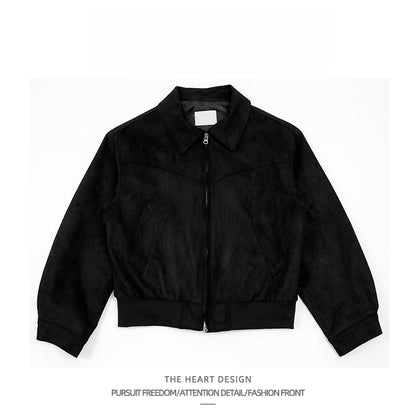Autumn Winter Retro High Street Suede Short Jacket Men Thickened Stylish Versatile Motorcycle Lapel Flight Casual Jacket