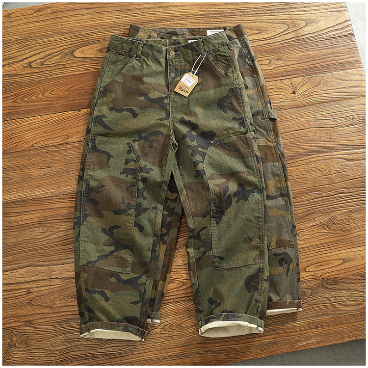 Men's American Retro Logging Work Pants - Loose Straight Washed Cotton Camouflage Casual Pants