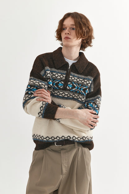 Coke Life Carpem Unisex Retro Fair Isle Sweater Jacket - Autumn Wool Zipper Loose Lazy Style Top