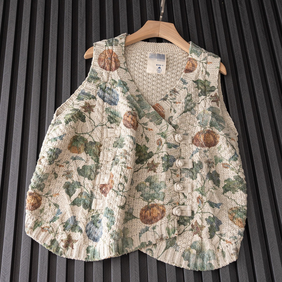 Mori Girl Floral Knitted Sweater Vest – Retro Button Sleeveless Knit