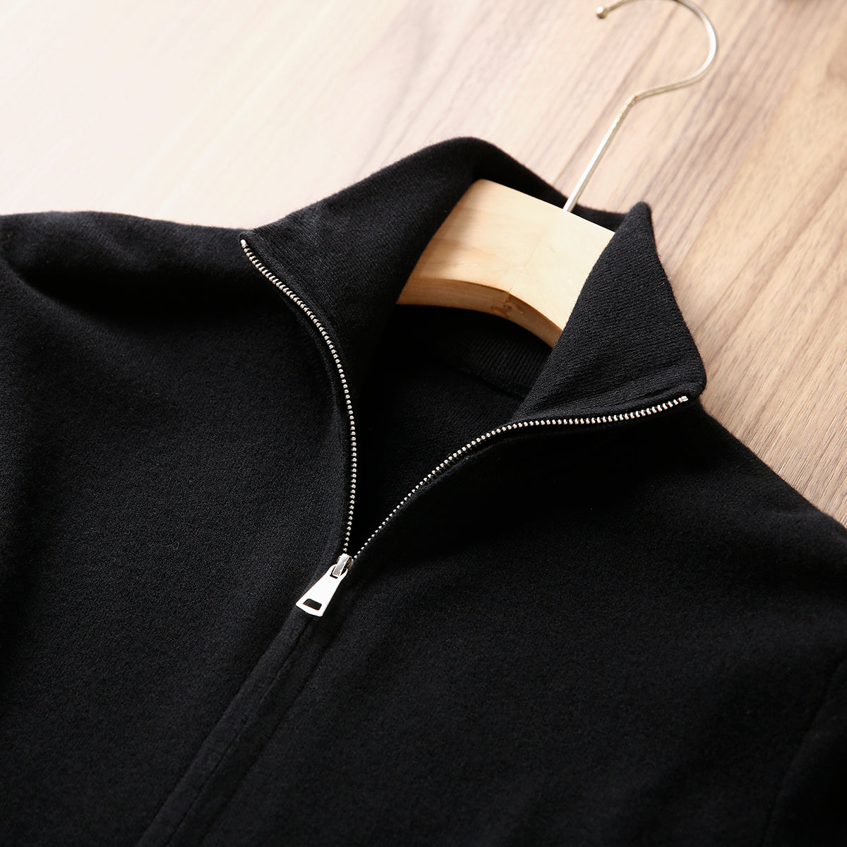 Italian Superfine Golden Wool Stand-Collar Knit – Heavyweight Cardigan Jacket for Autumn/Winter