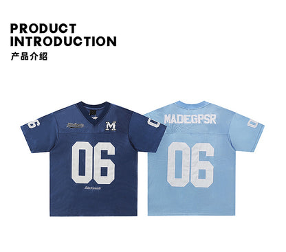 51 Hip-Hop American Retro Football Jersey V-Neck Sports Short Sleeve T-Shirt Unisex Satin Cool Loose Football Top