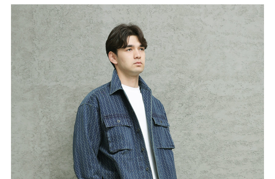 Blue Dyed Jacquard Loose Fit Scimitar Cropped Pants Japanese Retro Style with Large Pockets Casual Mid-Length Shorts
