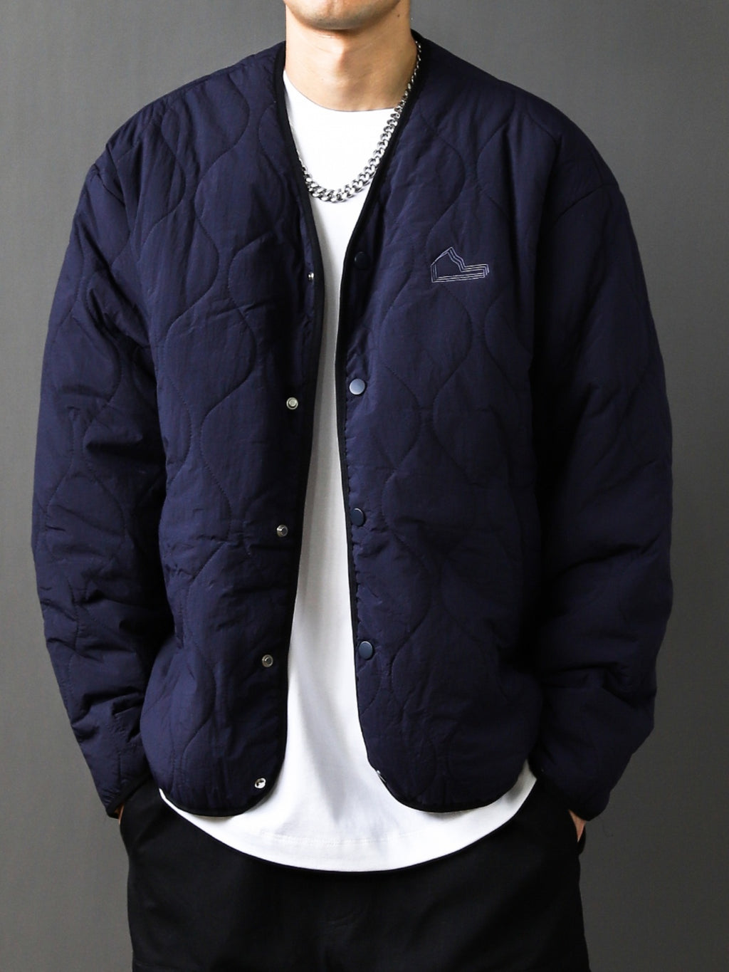 Japanese-Retro Diamond Patch Cotton Jacket – V-Neck Loose Autumn/Winter Fit (Unisex)