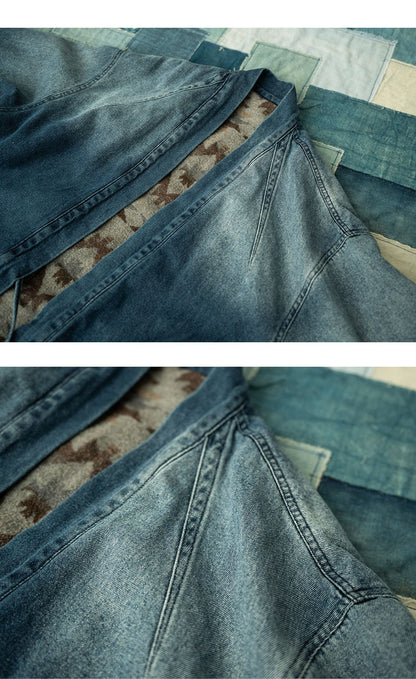 Vintage Ethnic-Style Reversible Denim Jacket – Japanese Retro Unisex Coat