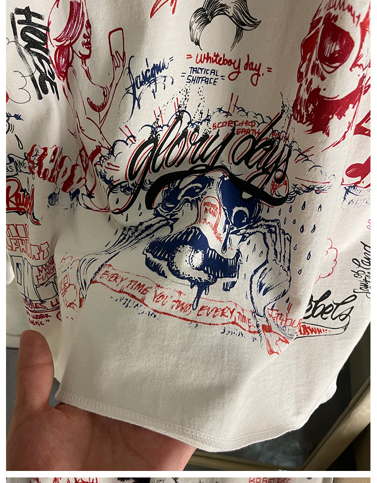 Quan Zhilong “Saint Michael” Rhinestone Graffiti Long-Sleeve Tee – Unisex Streetwear Vintage Base