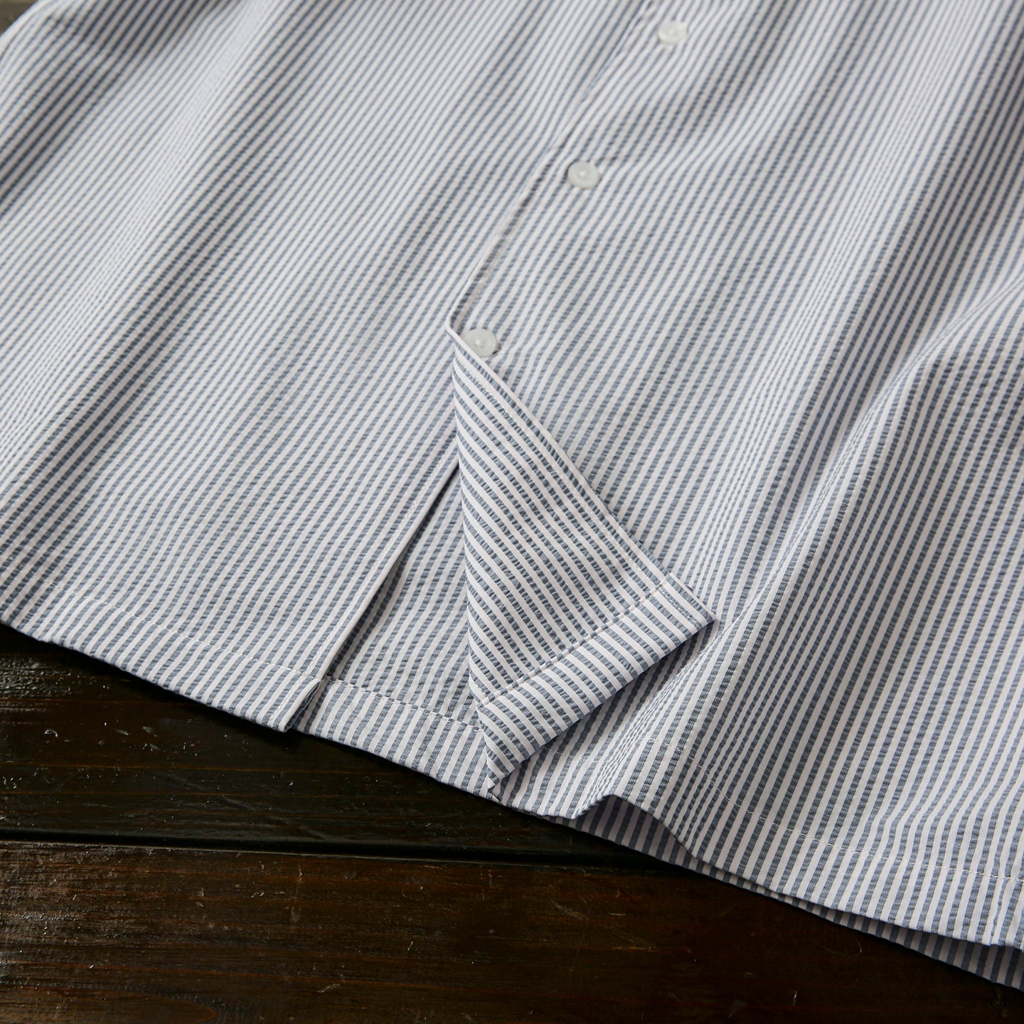 Bubble Gauze Texture 7A Antibacterial Cool Summer Men's Cuban Collar Striped Short Sleeve Shirt Top
