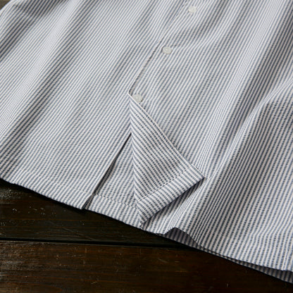 Bubble Gauze Texture 7A Antibacterial Cool Summer Men's Cuban Collar Striped Short Sleeve Shirt Top