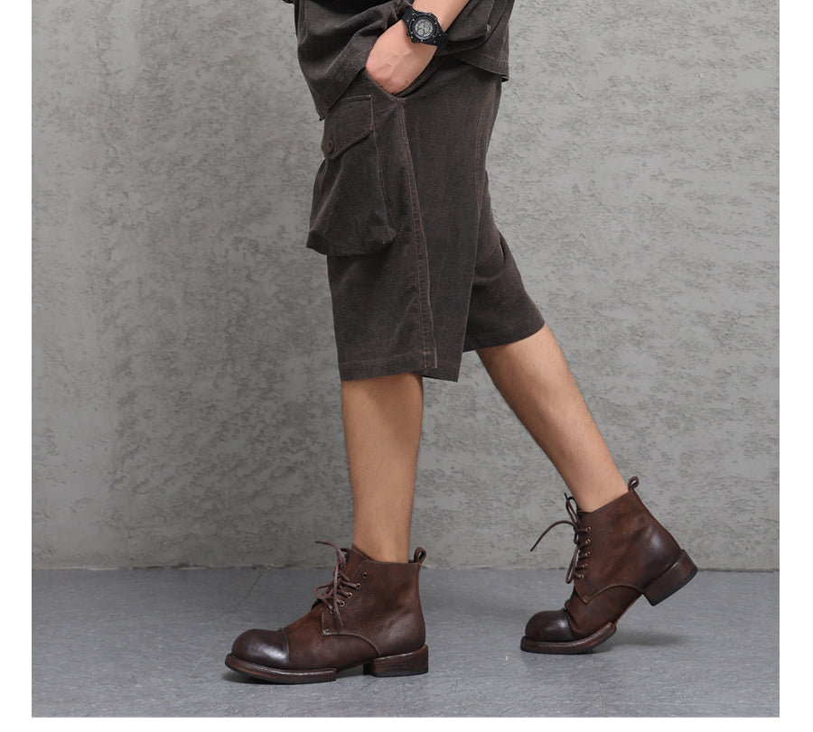 Wild Silk Cuban Collar Half Sleeve Shirt Men's Dye Yam Dyed Tussah Silk Aloha Retro Short Sleeve Shirt Summer