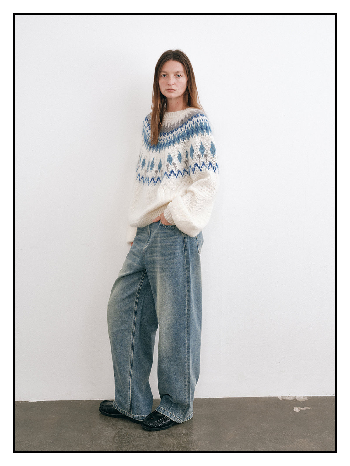 Shyshy Women's Mohair Fair Isle Sweater - High-End Color Block Loose Pullover