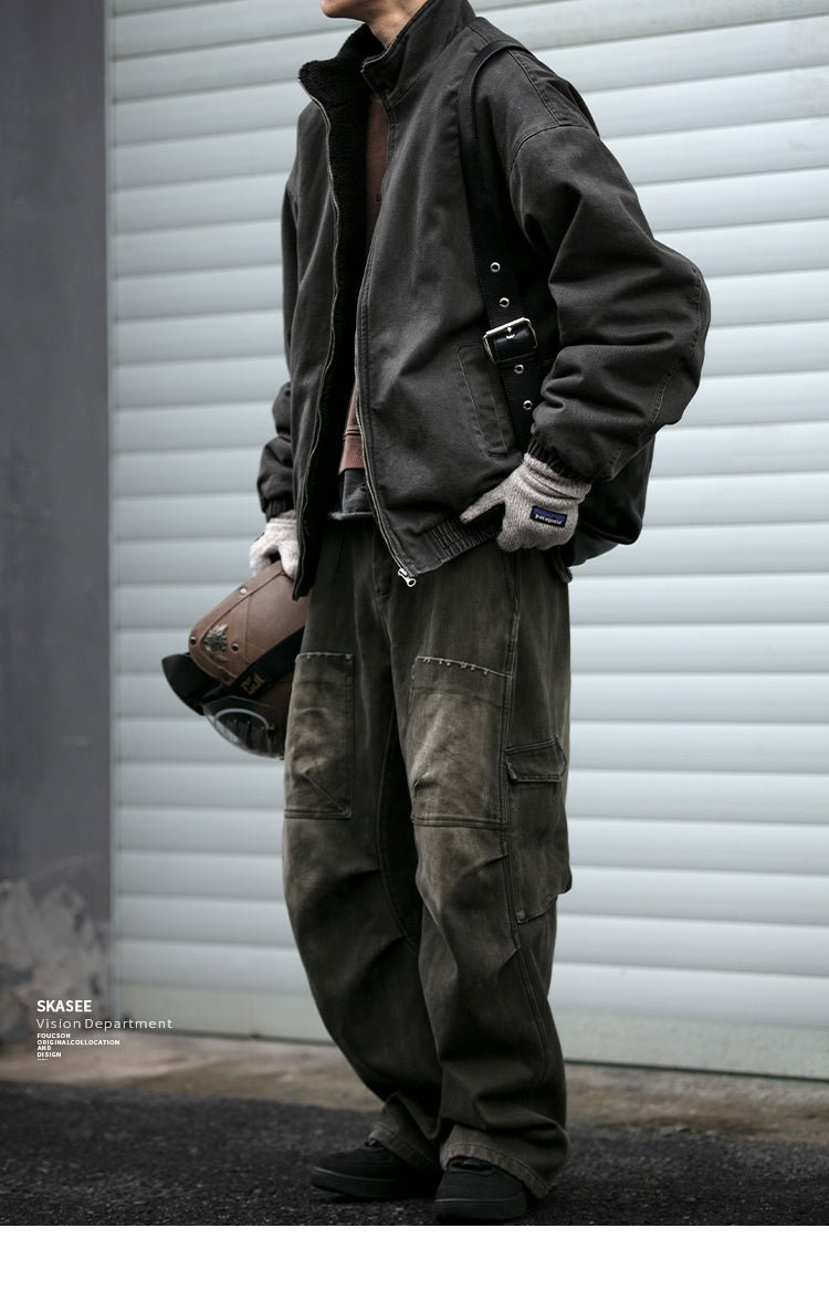 Men's Japanese Retro Lamb Wool Jacket - Thickened Stand Collar Couple Cotton Coat