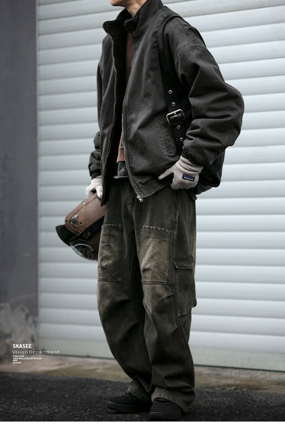 Men's Japanese Retro Lamb Wool Jacket - Thickened Stand Collar Couple Cotton Coat