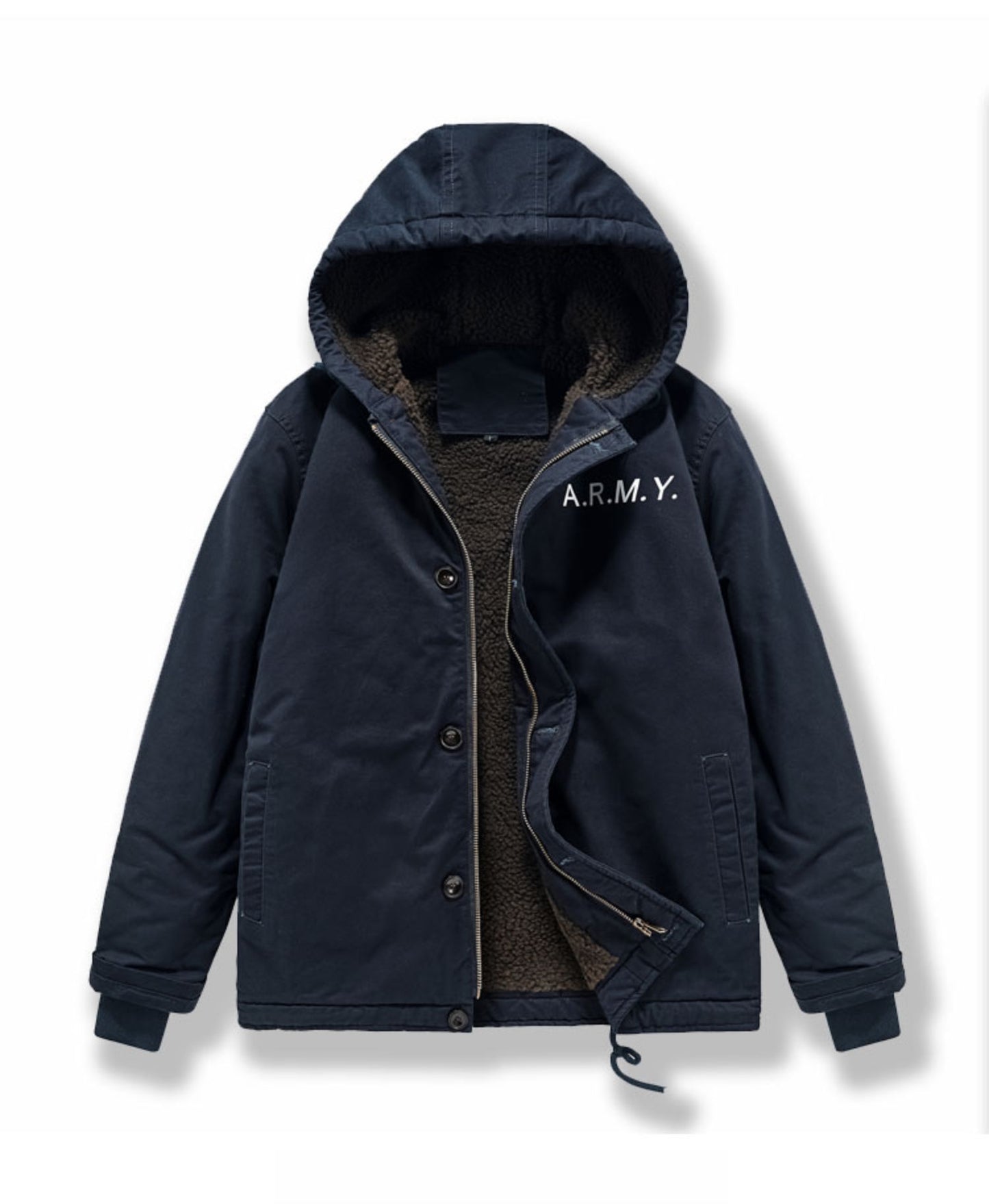 Men's Navy N1 Deck Jacket - American Workwear Lamb Wool Hooded Coat