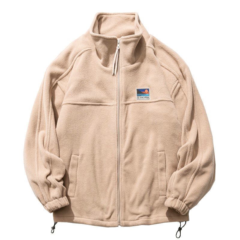 25 Winter Fleece Cardigan Cotton Jacket Men's Trendy Loose Couple Sweatshirt Men's BF Style Stand Collar Casual Top Coat