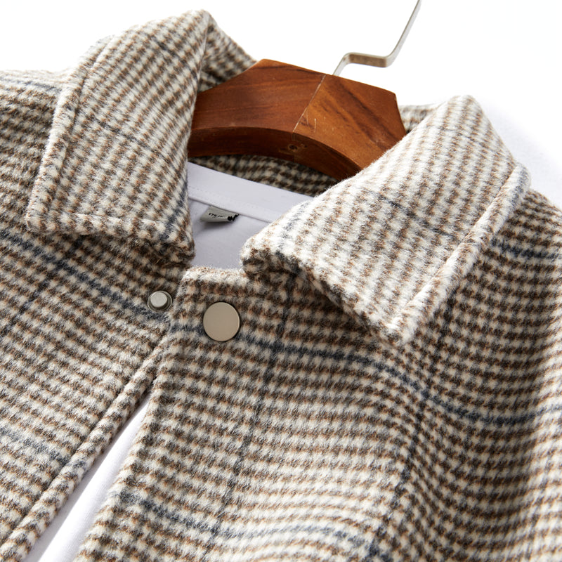 Heavyweight 53% Sheep Wool Houndstooth Lapel Coat – Korean-Style Casual Winter Staple