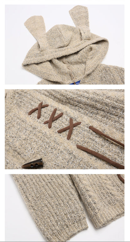 Retro Rabbit-Ear Braided Hooded Sweater – Woodoo National-Trend Unisex Knit