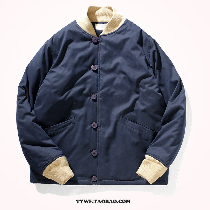 Japanese Retro Quilted Cotton Jacket - Baseball Collar Vintage Coat (Men)