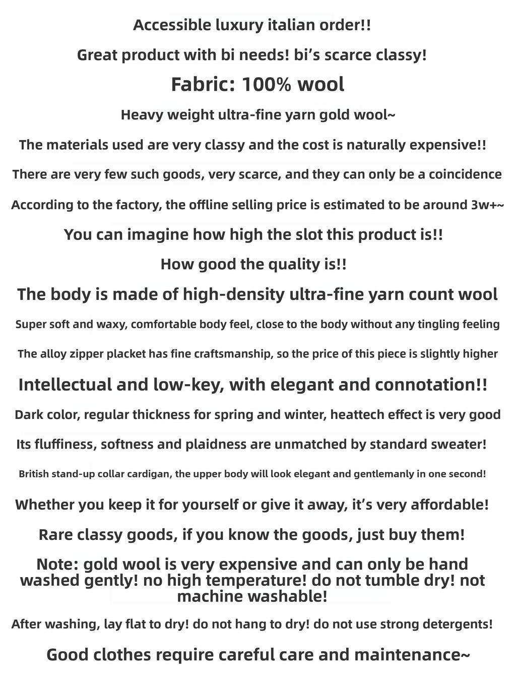 Italian Superfine Golden Wool Stand-Collar Knit – Heavyweight Cardigan Jacket for Autumn/Winter