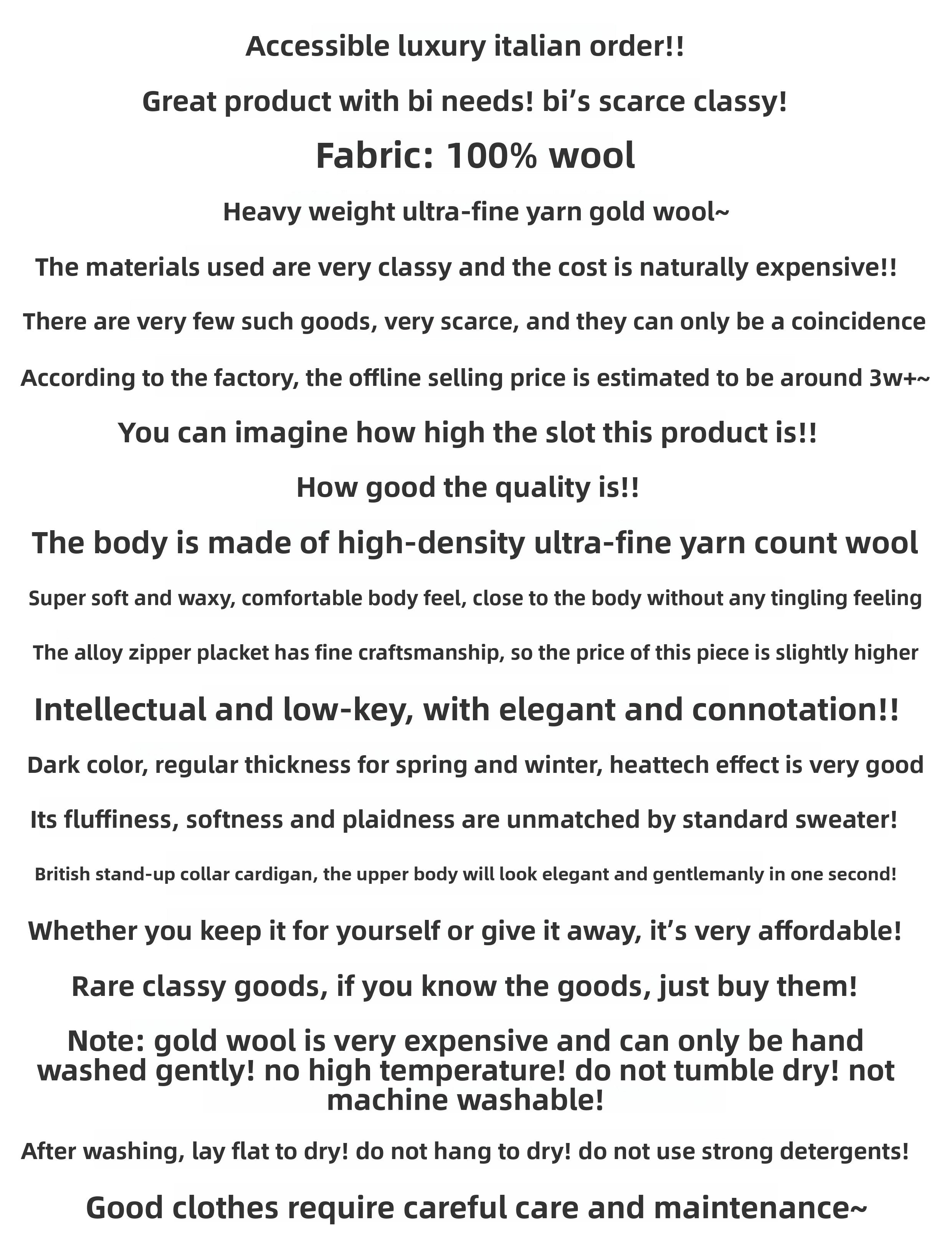 Italian Superfine Golden Wool Stand-Collar Knit – Heavyweight Cardigan Jacket for Autumn/Winter