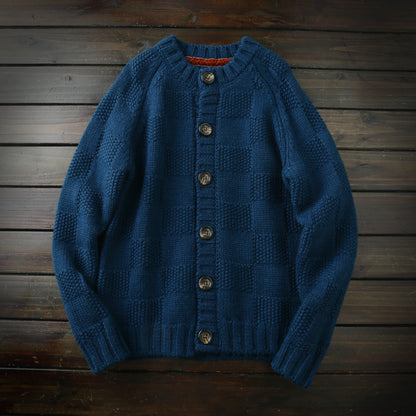 Men's High-End Italian Order Heavyweight Wool Cardigan - Autumn Winter Thickened Round Neck Knitted Sweater Jacket