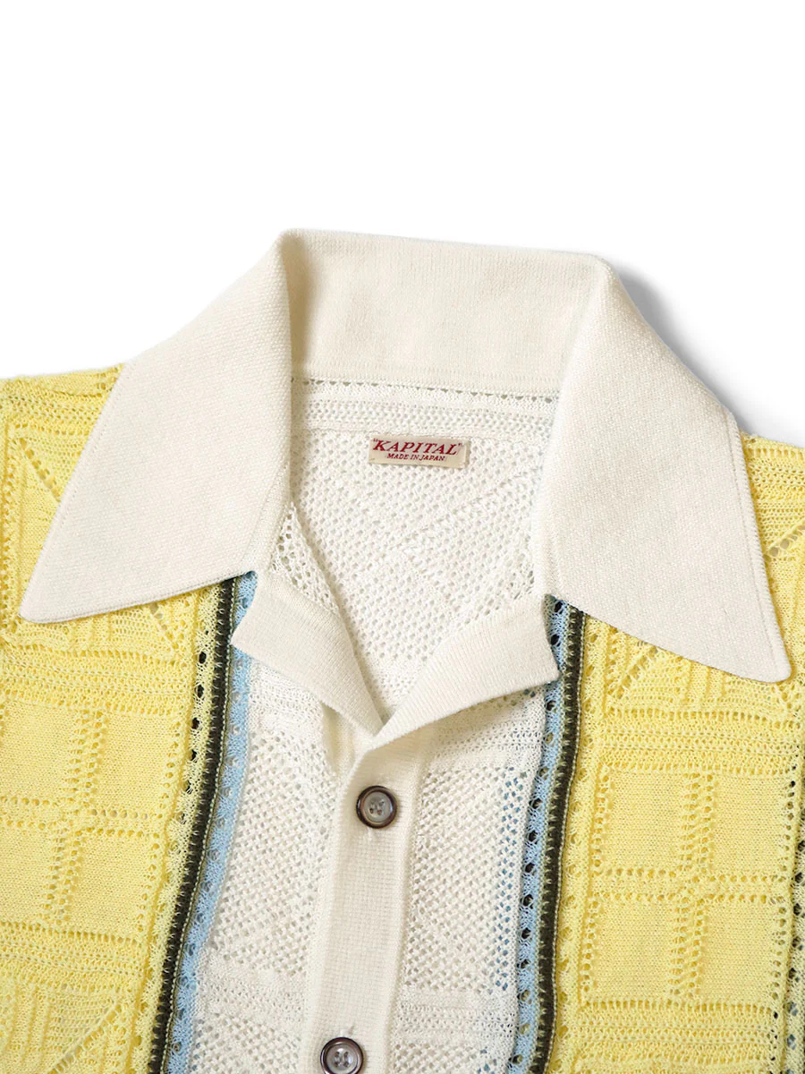 Japanese Style Hollow Knit Cuban Collar Retro Ethnic Style Short Sleeve Polo Shirt